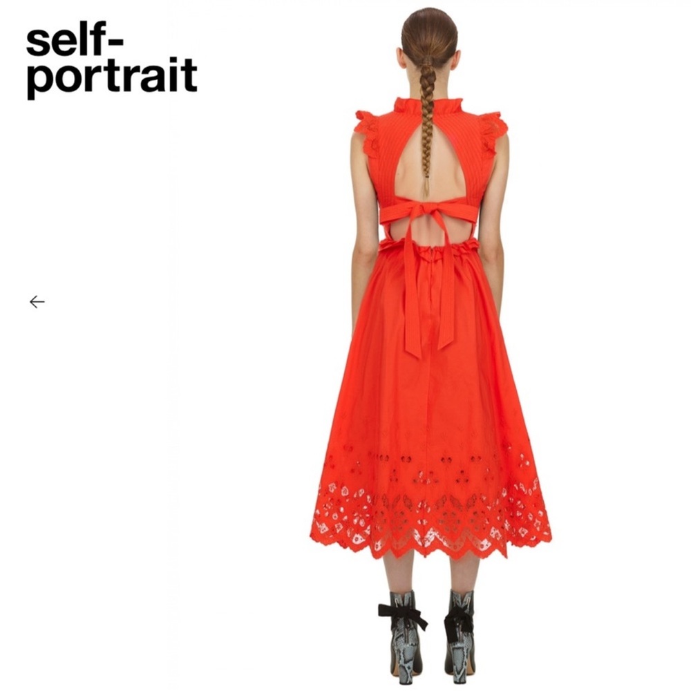 Self-Portrait Broderie Embroidered Lace Red Midi‎ Dress size 6 - Picture 3 of 16